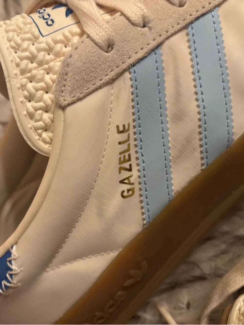 adidas Gazelle Cream Blue Gum Athletic Shoes - Picture 5 of 5